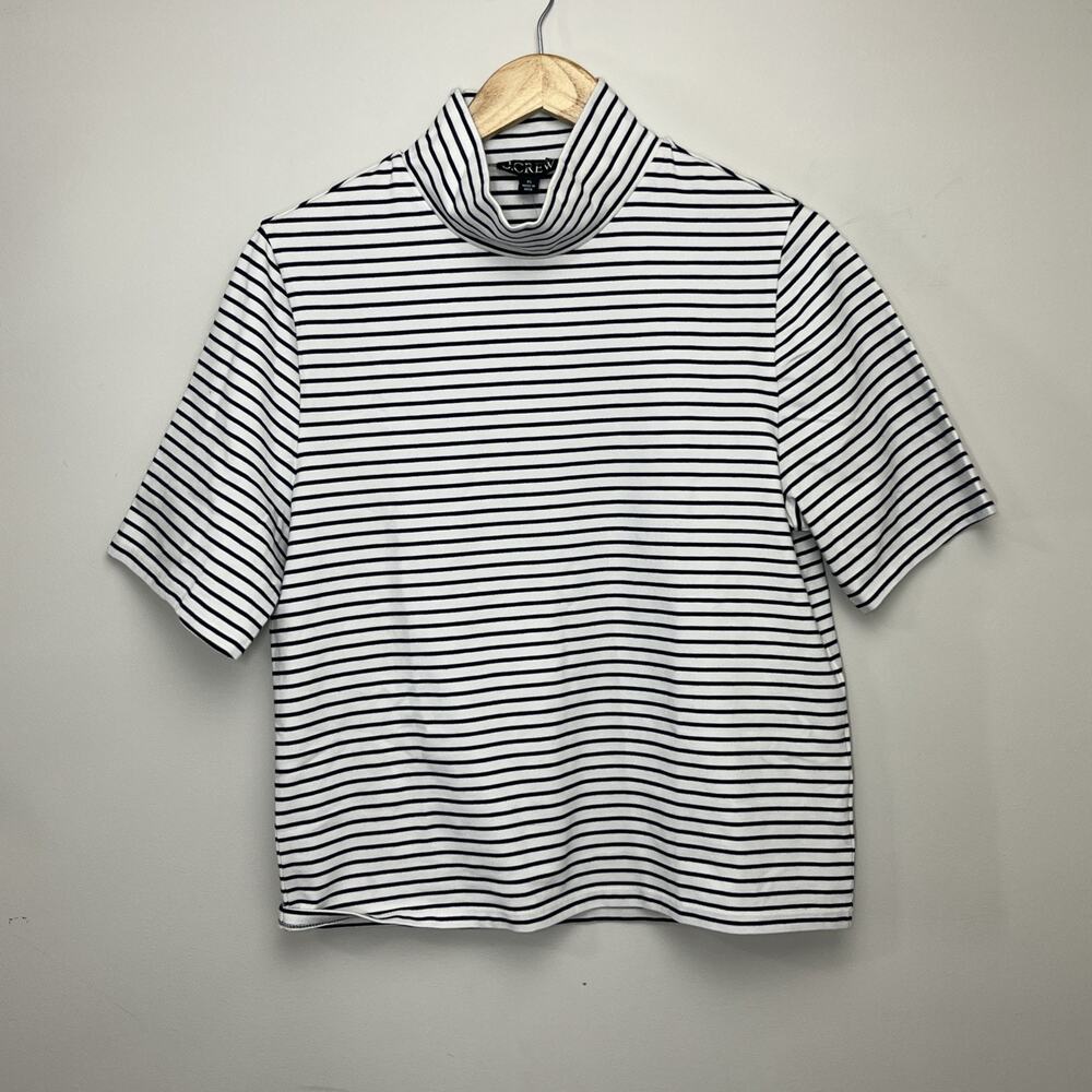 J Crew Stretch Cotton Blend Elbow Sleeve Mockneck T Shirt Womens XL Stripe Top